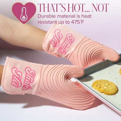 Paris Hilton Oven Mitt Set with Iconic That's HOT Design, Heat Resistant Pot Holders Featuring Non-Slip Textured Silicone Grips, 2-Piece Set, Pink - style: That's Hot