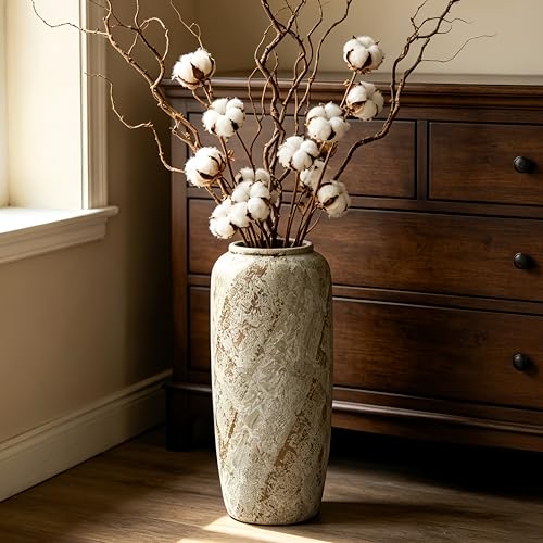 Rustic Ceramic Floor Vase, 15.7 Inch, Farmhouse Clay Decor | Living Room, Entryway, Fireplace, Pampas Grass, Dried Branches - size: 15.7 Inch