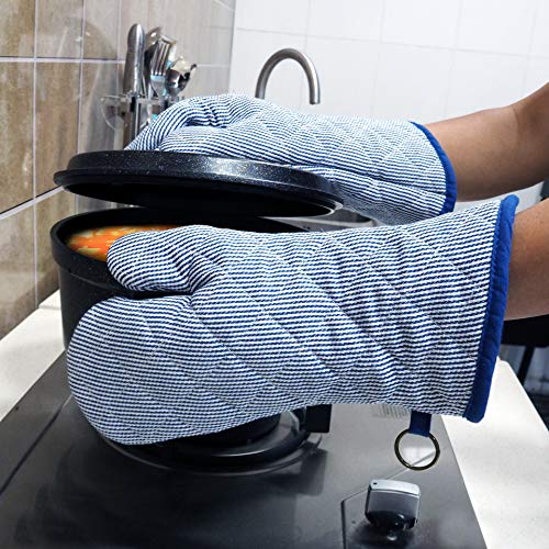 Yarn Dyed Oven Mitts 1 Pair， 100% Cotton Heat Resistant 470 Degree | Oven Gloves for Men Women Cooking Baking Barbecue BBQ Microwave Crafting Machine Washable Pot Holders Mittens (blue2) - color: Oven Mitts - Blue 2