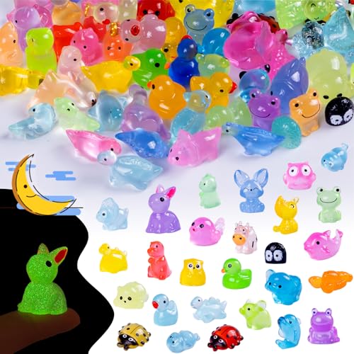 100 Pcs Glow in The Dark Mini Resin Animals - 50 Styles Bulk Tiny Animals Figures for Fairy Garden,Aquarium Decor,Party Favors,DIY Craft Trinkets - color: 100pc Animals