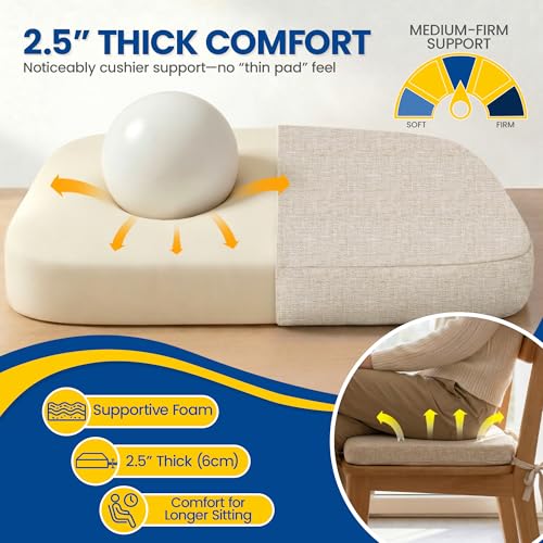 kingphenix Chair Cushions for Dining Chairs, Set of 4, 2.5 Inches Thick | High-Density Foam Kitchen Chair Cushions with Ties, Non-Slip Bottom and Removable Machine-Washable Covers, 17 x 16 in, Beige - color: Beige, size: 4 Count(Pack of 1)