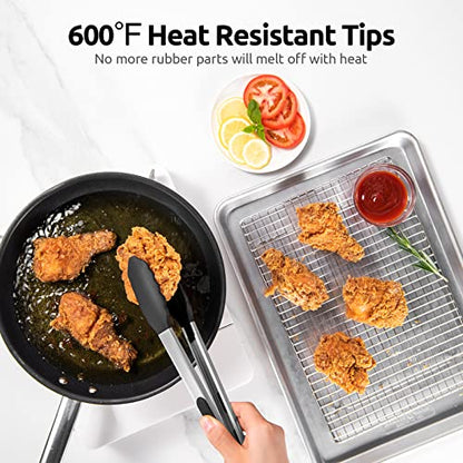 U-Taste 480ºF Heat Resistant Food Grade Silicone Spoon Spatula Set of 3, and 600℉ Heat-Resistant Food-Grade Non-Stick Firm Cooking Tong Set of 2 (Black)