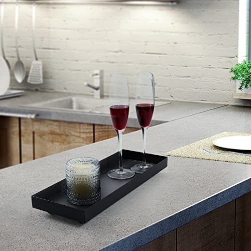 15.7"x5.9" Matte Black Rectangular Metal Tray, Candle & Jewelry Organizer | Rust-Resistant Iron, Powder Coating, Smooth Polished Edges, Elevated Ball Feet, Industrial Modern, Coffee Table & Vanity - size: Large