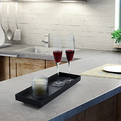 15.7"x5.9" Matte Black Rectangular Metal Tray, Candle & Jewelry Organizer | Rust-Resistant Iron, Powder Coating, Smooth Polished Edges, Elevated Ball Feet, Industrial Modern, Coffee Table & Vanity - size: Large