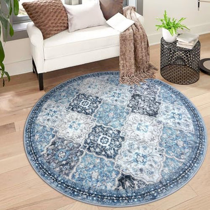 KILOCOCO Washable 3ft Circle Round Rug, 3x3 Non-Slip Soft Circular Area Rugs - color: Blue/Multi, size: 3' (Round)