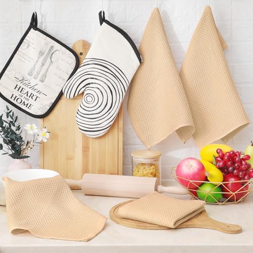 Homaxy 100% Cotton Waffle Weave Kitchen Dish Cloths 8-Pack, Apricot | 12 x 12 Inches, Ultra Soft Absorbent Dish Towels, Quick Drying Dish Rags with Hanging Loop - color: Apricot, size: 12 X 12 - 8 Pack