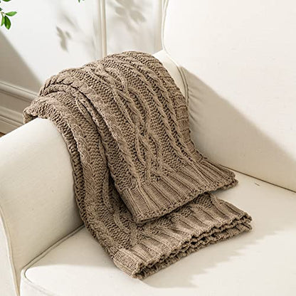 Battilo Camel Tan Chenille Throw Blanket for Couch, Soft Cozy Cable Knit Throw Blanket,Brown Textured Throw Blanket for Autumn, 51"x67" - color: Camel