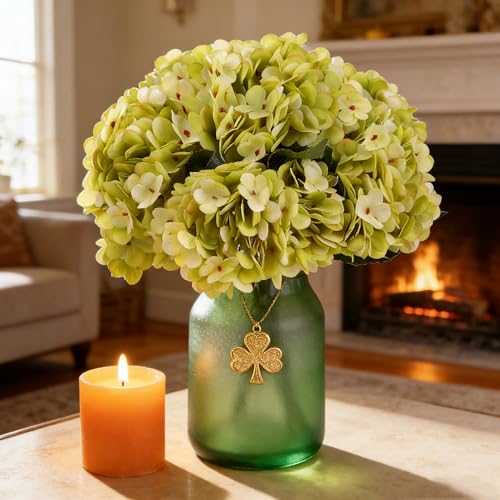 Kimura's Cabin 6pcs Hydrangea Artificial Flowers Silk Hydrangeas,Neon Green | Faux Hydrangeas with Stems Fake Bouquets,Wedding Party Arrangement Farmhouse Garden Home Table Centerpieces Decor Vase Filler - color: Neon Green