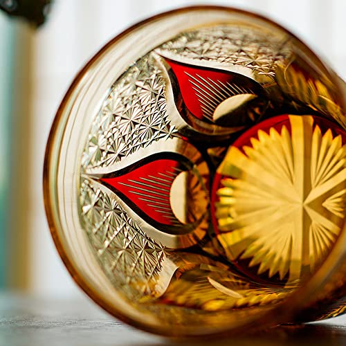 JINZHI Japanese Style Whiskey Glasses-Luxurious 8 oz Amber Red Scotch Glasses -Hand Blown Crystal-Thick Weighted Bottom Rocks Glasses