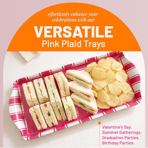 Melamine Serving Tray Pink Plaid Reusable Lightweight Charcuterie Platter | By Sprinkles & Confetti Appetizers Desserts Durable BPA-Free Pink Birthdays Summer Parties Entertaining Food Displays - color: Pink Plaid