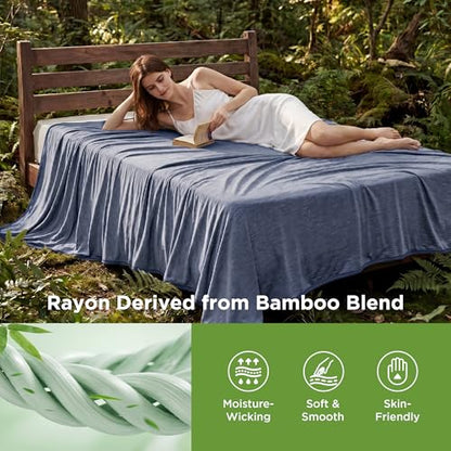Bedsure Navy Cooling Blanket Full Size for Hot Sleepers - Summer Blanket Full Size Cold Bed Cool Arc-Chill Thin Ice Cooled Bedding with Rayon Derived from Bamboo Night Sweats Hot Flashes, 80x90 - color: 02- Navy, size: Full (80" X 90")