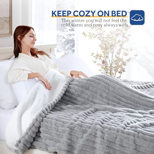 Sealy Electric Blanket Full 72×84, Faux Fur to Sherpa, Grey | Heated Blanket with 10 Heating Levels, 1-12 Hours Auto Off, Overheat Protection, Machine Washable, ETC Certified - color: Light Grey, size: Full Size 72" x 84"
