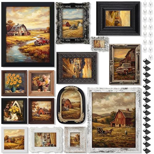 Kathfly 15 Pack Vintage Picture Frames for Wall, Tabletop Display Ornate French Country Frames Vintage Farmhouse Decor Antique Wall Frame Set for Gallery Bedroom Living Room Decor (Retro in Black) - style: Retro in Black