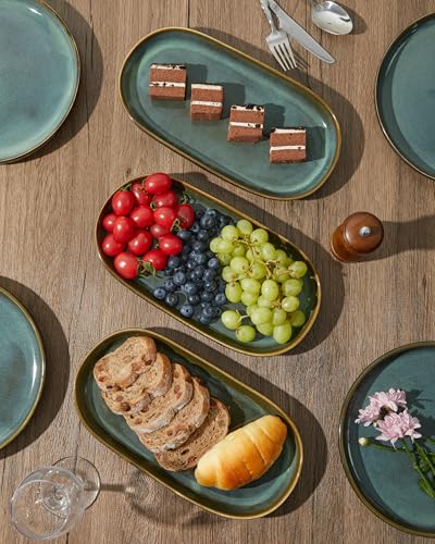 12" Deep Serving Platters, Stoneware Party Tray Set for Entertaining, Microwave Safe Large Platter for Fruit/Cheese/Cookie/Sushi/Appetizer, Ceramic Serving Trays Plates of 4, Aurora Green - size: Deep