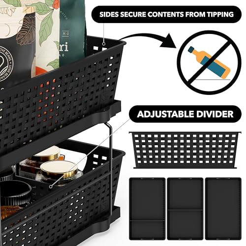 Simple Houseware 2 Tier Pull-Out Sliding Drawer Under Sink Storage, Black | Great for Kitchen Bathroom Tray Shelf Organizer - color: Black