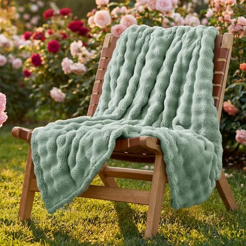 Lotus Karen 3D Bubble Fleece Blanket - Ultra Soft Fluffy Sage Green Twin Blanket for Couch, Lightweight Cozy Throw for All Season, Adults Women Kids(Sage Green, 60"x80") - color: 05 Sage Green, size: Twin (60" x 80")