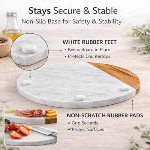 White Marble Board, 10 Inches | Cheese Board, Acacia Wooden Serving Tray, For Charcuterie, Cheese, Meats, Fruit, Crackers, Cutting Board, Round Slab - color: White, size: 10"L x 10"W