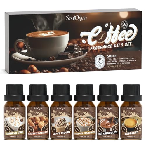Soulorigin Coffee Fragrance Oils Set, Essential Oil for Diffuser, Diffuser Oil, Use for Soap Candle Making,Caramel Apples, Pumpkin Pie, Candy Corn, Halloween Cookies, Popcorn Balls, Snickers Bars - color: Coffee