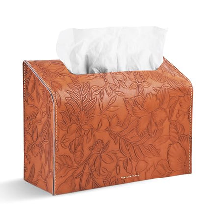 Leather Cover for Disposable Paper Hand Towel Box, Compatible with Kleenex Paper Hand Towel(1-Carved Brown) - color: 1-carved Brown