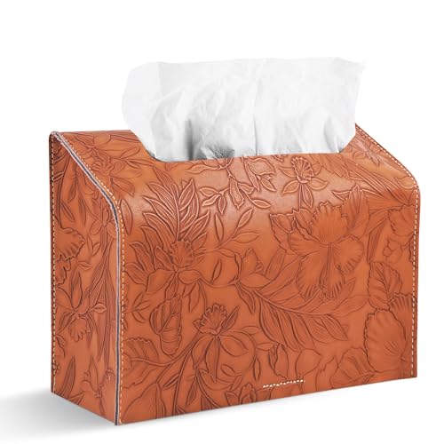 Leather Cover for Disposable Paper Hand Towel Box, Compatible with Kleenex Paper Hand Towel(1-Carved Brown) - color: 1-carved Brown