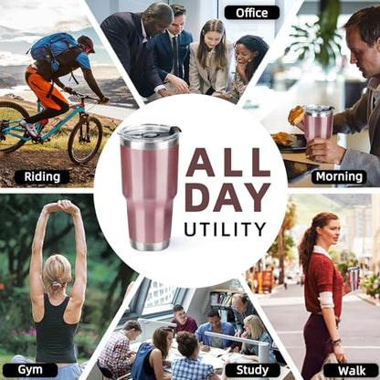 30 oz Tumbler with Lids and Straws Double Wall Vacuum Insulated Tumbler Cup,Stainless Steel Leak-proof Thermal Tumbler Travel Coffee Mug for Cold and Hot Drinks,Rose Gold - color: Rose Gold, size: 30 Ounces