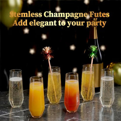 GuanQiao 12 Pack Stemless Plastic Champagne Flutes, 9oz Diamond Disposable Champagne Glasses, Heavy Duty Shatterproof Mimosa Glasses for Wine Tasting, Wedding, Bridal Shower, Party Supplies, Birthday - color: Diamond, size: 12-Pack