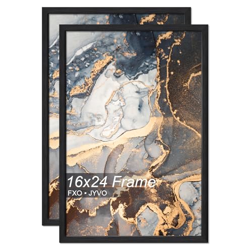 Fxojyvo 16x24 Frame Set of 2 Black Engineered Wood Horizontally/Vertically | Light Weight Multi-Pack 16 x 24 Inch Black Wood-grain Picture Frame for 16by24 Photo Wall Hanging-2 Packs|Black|16x24 - color: Black, size: 16x24