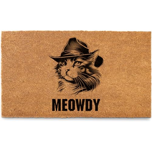 Meowdy Western Cat Faux Coir Doormat 17x30 Inch Non-Slip Welcome Mat for Front Door Indoor Outdoor Decor - color: Meowdy Cat Brown