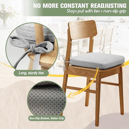 kingphenix Chair Cushions for Dining Chairs, Set of 6, 2.5 Inches Thick | High-Density Foam Kitchen Chair Cushions with Ties, Non-Slip Bottom and Removable Machine-Washable Covers, 17 x 16 in, Gray - color: Gray, size: 6 Count(Pack of 1)