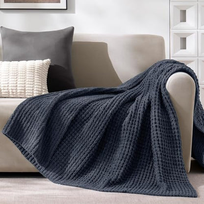 PHF Chenille Waffle Knit Throw Blanket- Plush Warm & Cozy 50" x 60" Ultra Soft Blanket- Chunky Fluffy Waffle Throws for Couch Bed Sofa - Navy Blue - color: Navy Blue, size: Throw(50"X60")