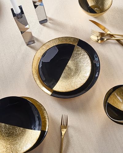 Gemini Salad Plate in Black and Gold - Set of 4 - color: Black