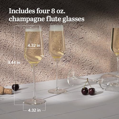 Libbey Signature Champagne Flute Glasses Set, Stylish, Dishwasher Safe Champagne Glasses Set of 4, Champagne Gift Set for Weddings and Events - color: Greenwich Flute 4