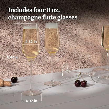 Libbey Signature Champagne Flute Glasses Set, Stylish, Dishwasher Safe Champagne Glasses Set of 4, Champagne Gift Set for Weddings and Events - color: Greenwich Flute 4