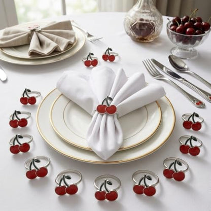 Cherry Napkin Rings Set of 12, Fashion Simple Cherries Shape Napkin Holders | Fruit Series Cherry Shape Serviette Buckles for Easter, Christmas, Thanksgiving Day, Holiday Party Table Decor