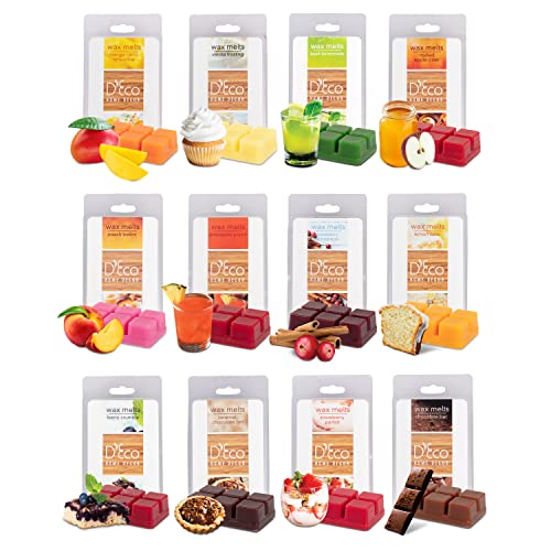 D'Eco Sweet Treats Scented Wax Melts, Variety Pack Home Fragrance, 12 Pack | Long Lasting Scented Tarts for Wax Warmers, Premium Assortments Fill Home with Delicious Fragrance, Vanilla, Chocolate, Berry
