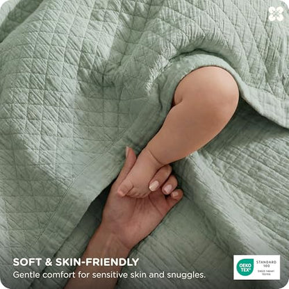 Bedsure PureWoven 100% Cotton Muslin Blanket 8-Layer, Queen, Sage Green | 90" X 90", Breathable, Moisture-Wicking, All-Season, Softens After Wash, 460 GSM, Gauze Bedding, Low Shedding, for Adults - color: Sage Green, size: Queen