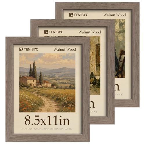8.5x11 Walnut Picture Frame with HD Glass - 3pk, Natural Solid Wood Picture Poster Frame, Wall Gallery Frame - color: Walnut, size: 8.5 X 11, style: 3 Pack