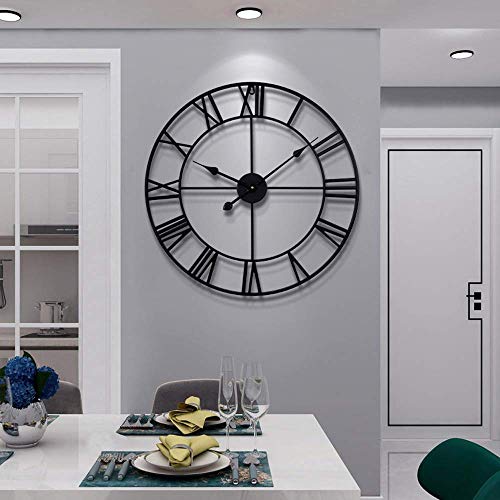 LEIKE 16" Large Wall Clocks Battery Operated, Round Modern Silent Non-Ticking Black Metal Wall Clock for Living Room Decor, Bedroom Kitchen (40cm Diameter, Black Roman Number) - color: Black-roman Number, size: 16 Inch