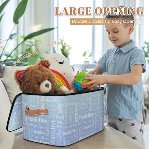 Storage Basket Custom Name, Personalized Keepsake Box, Light Blue | Foldable Fabric Gradient Large Memory Bin with Handle Lid Lightweight Waterproof Dustproof, 14"L x 10.2"W x 10.4"H - color: Option 2