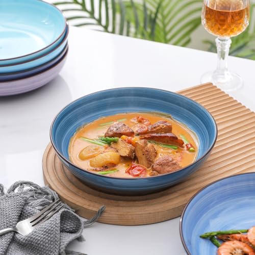 Selamica Ceramic Plates and Bowls Set, 24 Pieces Dinnerware Sets for 6, Scratch Resistant Dishes Set, Handpainted Swirl with Spot Dishwasher & Microwave Safe, Gradient Blue - color: Gradient Blue, size: 24 Pieces