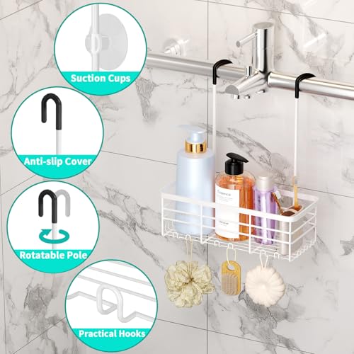 HapiRm Hanging Shower Caddy Organizer - No Drilling Shower Organizer with Hooks, Rustproof & Waterproof 304 Stainless Steel Bathroom Shelves - White (1 Basket) - color: White-1 Basket