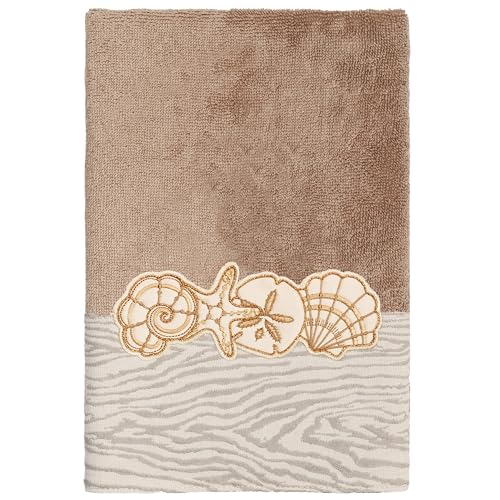 Seaside 4-Piece Luxury Towel Set, Sparkling Seashell Applique, Plush Turkish Cotton, Durable & Quick Dry, Nautical Bath Ensemble, 2 Bath 2 Hand Towels, Cocoa - color: Cocoa, size: 2 Pcs Bath 2 Pcs Hand Towel