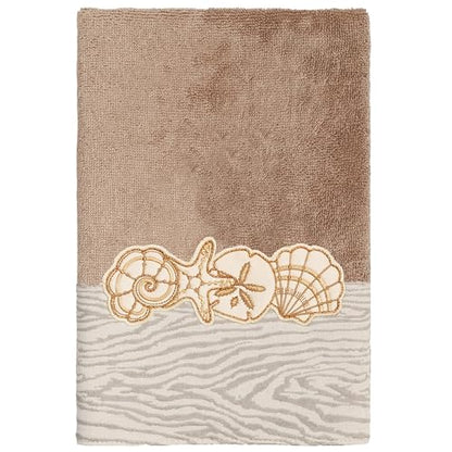 Seaside 4-Piece Luxury Towel Set, Sparkling Seashell Applique, Plush Turkish Cotton, Durable & Quick Dry, Nautical Bath Ensemble, 2 Bath 2 Hand Towels, Cocoa - color: Cocoa, size: 2 Pcs Bath 2 Pcs Hand Towel