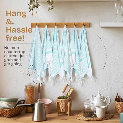 Aqua Blue Turkish Kitchen Towels 16x26 Inch, 5 Pack, 100% Cotton, Super Absorbent, Fast Dry, Machine Washable, Dish Towel with Tassels for Drying Dishes, Cleaning, Everyday Use - color: Aqua Blue, style: 5 Pack