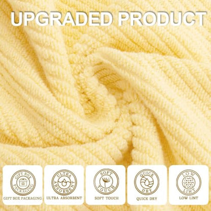 VOOVA & MOVAS 3PC Towel Set, 100% Cotton, Lemon Glow Yellow | 1 Large Bath 30x56 In, 1 Hand 18x28 In, 1 Wash Cloth 13x13 In, Quick Dry, Soft, Thick, Large, Bathroom Essentials - color: Lemon Glow, size: 3 PC Bathroom Towel Set