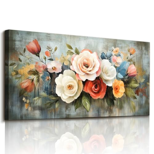 imjiayu Floral Canvas Wall Art, Abstract Rose Bouquet Painting Print | 20x40 Inch, Large Flower artwork, Modern Home Wall Decor for Living Room, Bedroom, Kitchen,Vintage Nature Botanical Pictures - color: Gorgeous Bouquet, size: 40"L x 20"W