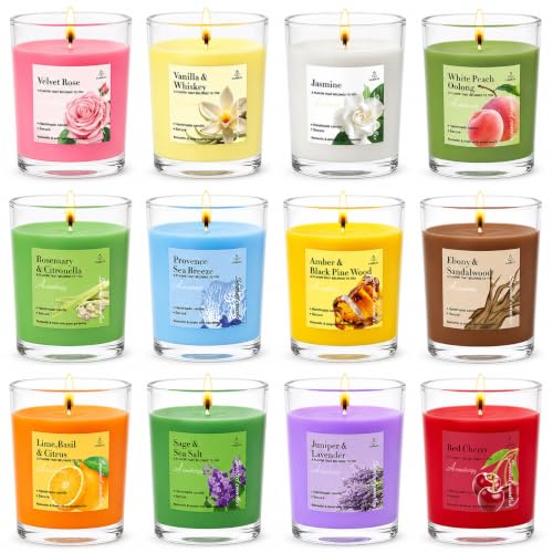 Aromatherapy Candles Set - 12 Pcs Scented Votive Candles, Small Glass Candle Set with Multi Color & Scents, Handmade Soy Wax & Beeswax Candles Bulk for Home Scented Decor, Gifts - color: Multicolor, size: 1.8ozx12pcs