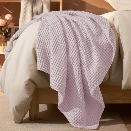 PHF Ultra Soft Waffle Weave Blanket Throw Blanket, Lightweight Breathable Cooling Bedding Throw for Spring Summer for Hot Sleepers，Aesthetic Home Decor for Bed Couch, Giftable, Lavender, 50"* 60" - color: Lavender, size: Throw(50" x 60")