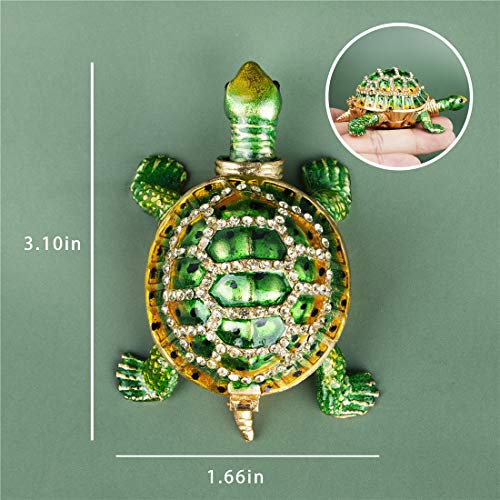 YU FENG 3 Inch Turtle Trinket Box, Crystal Hinged Jewelry Box Collectible | Hand-Painted Enamel Finish, Sparkling Crystal Accents, Ring & Earring Holder, Sea Turtle Figurine, Gift for Turtle Lovers - color: bright green