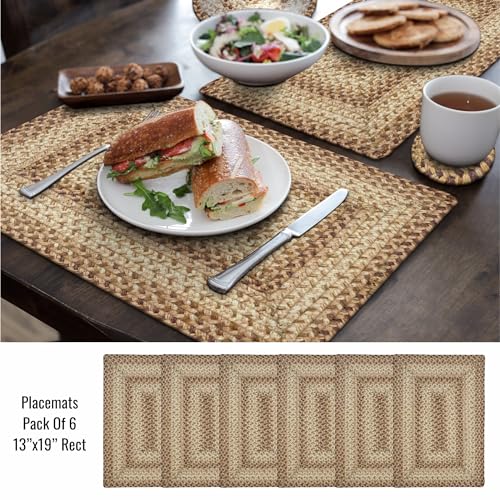 Homespice Cookie Dough Jute Braided Placemats, Rect 13x19 Set of 6 | Brown Everyday and Holiday Table Mats and Dining Table Mats for Kitchen, Rich Colors, Reversible, Durable and Easy to Clean - color: Cookie Dough